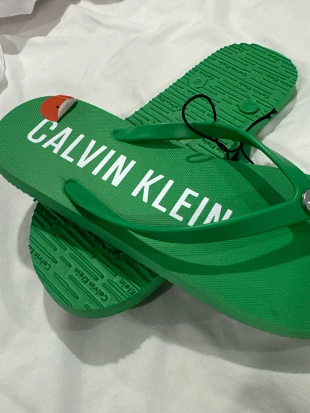 Calvin Klein Green Logo Thong Sandals